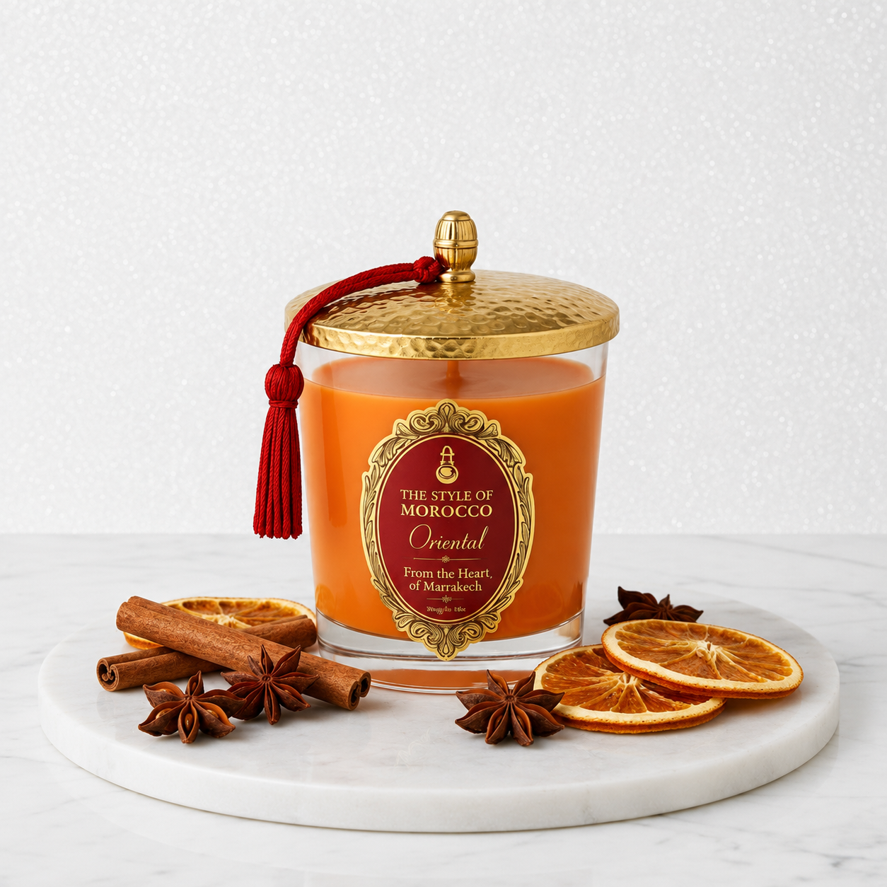 Oriental Glow luxe geurkaars – The Style of Morocco, warm en mysterieus, geïnspireerd op Marrakech