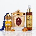 Amber-set met vrijwel witte achtergrond op wit marmer