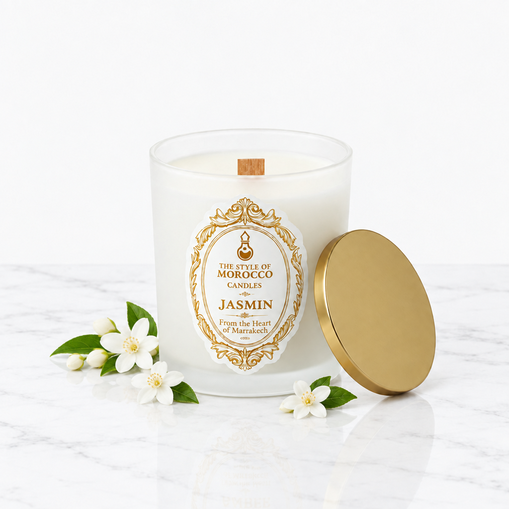 Jasmin-kaars op wit marmer