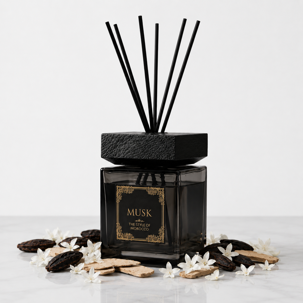 Musk Signature Diffuser Black 500ml – The Style Of Morocco – Luxe geurverspreider met zwarte rietstokjes