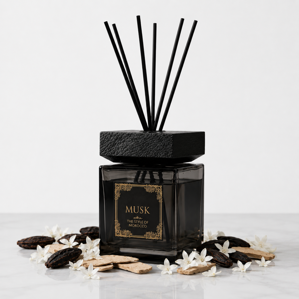 Musk Signature Diffuser Black 500ml – The Style Of Morocco – Luxe geurverspreider met zwarte rietstokjes