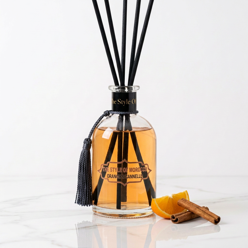 Orange & Kaneel diffuser met oranje-amberkleurige vloeistof