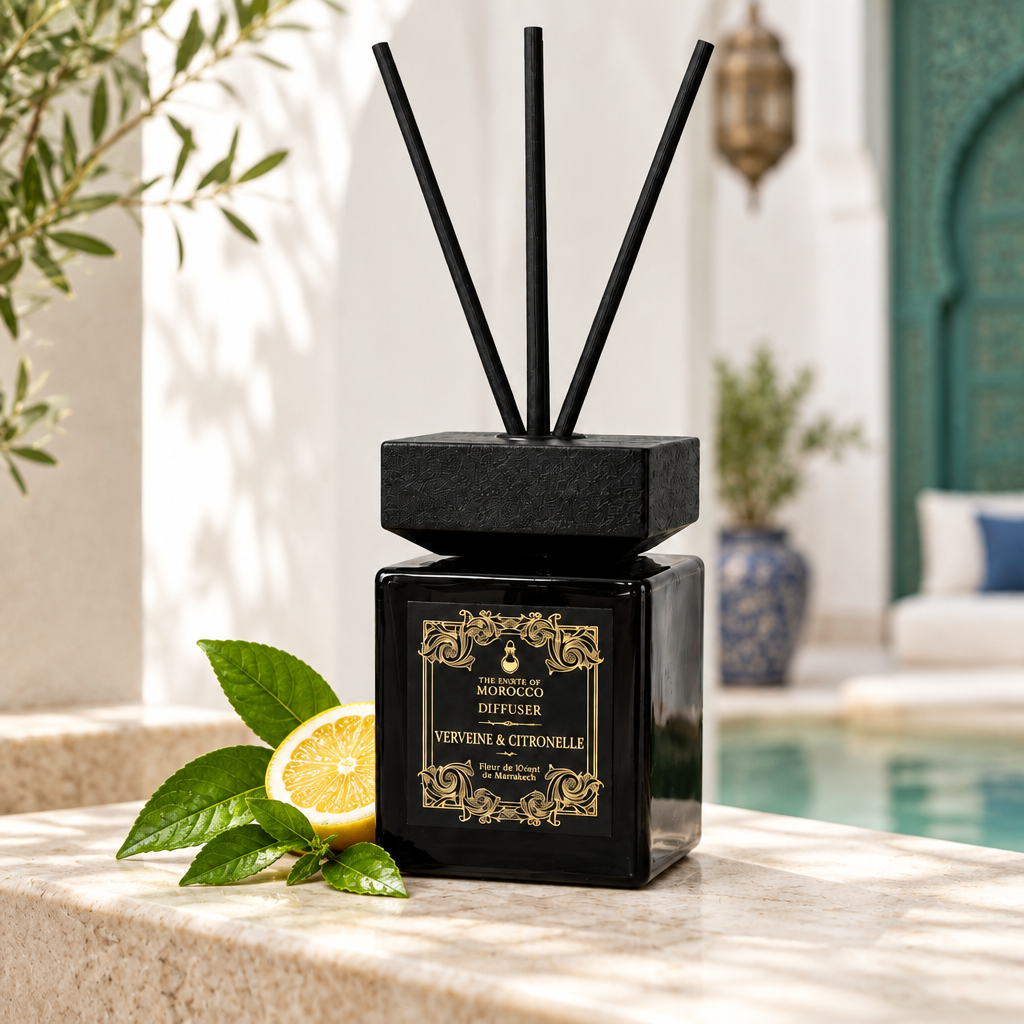 Sfeerfoto van de Verveine & Citronelle-diffuser in een riad