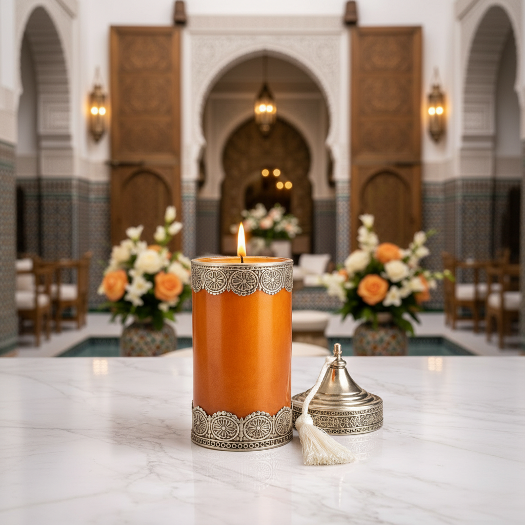 Silver Serenity Luxe Kaars - Fleur D'orange Geur - Donkerbruine Geurkaars met Zilverkleurige Marokkaanse