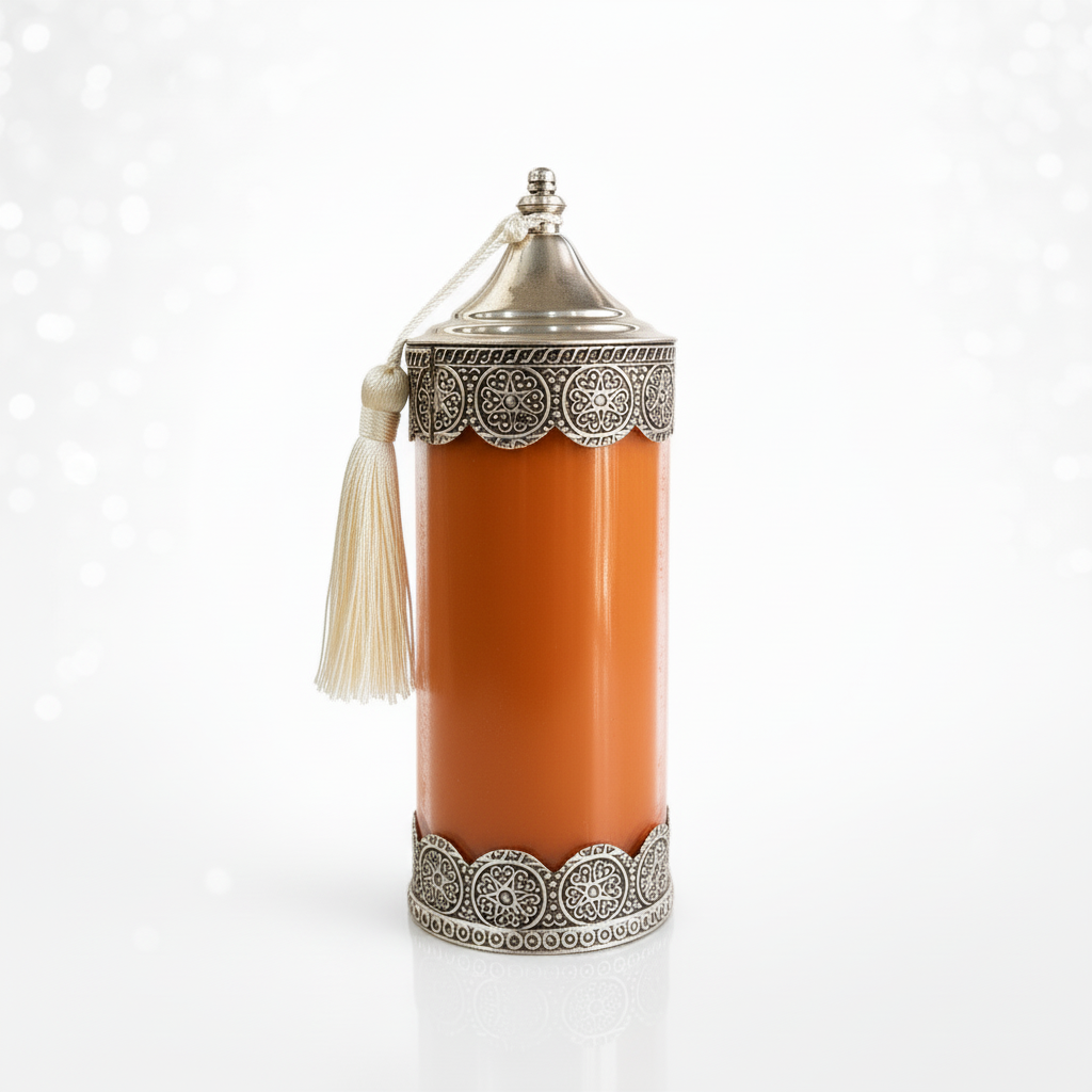Silver Serenity Luxe Kaars - Fleur D'orange Geur - Donkerbruine Geurkaars met Zilverkleurige Marokkaanse