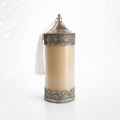 Silver Serenity Luxe Kaars - Amber Geur - Donkerbruine Geurkaars met Zilverkleurige Marokkaanse