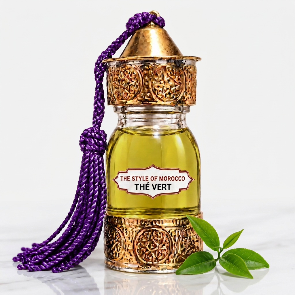 Thé Vert 30 ml met geelgroene olie en paarse kwast