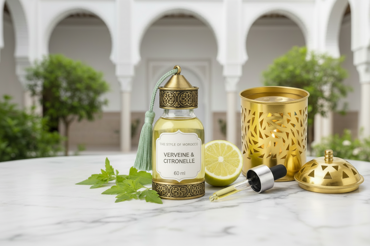 Verveine & Citronelle met olieverdamper in witte Riad